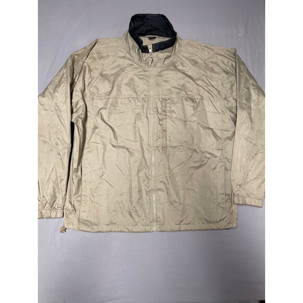 St Johns Bay Mens XL Khaki Tan Full Zip Windbreaker Jacket Mesh Lined RN96298